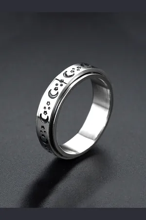 Yellow Chimes Unisex Silver Rhodium-Plated Stress Relieving Rotatable Spinner Finger Ring