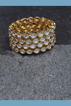 PANASH Set Of 4 Gold-Plated White Kundan-Studded Handcrafted Bangles