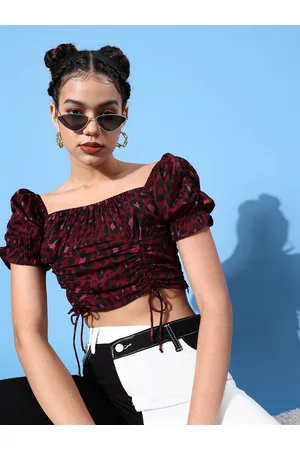 KASSUALLY Women Deep Burgundy Animal Bustier Top