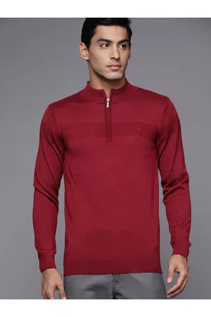 Louis Philippe Men Maroon Striped Detail Pullover