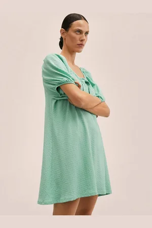 MANGO Women Green Textured A-Line Mini Dress