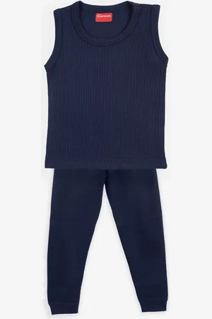 Kanvin Boys Navy Blue Solid Thermal Set