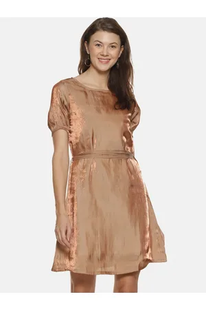 Campus Women Bronze-Toned Solid A-Line Dress