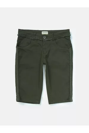 Gini and Jony Girls Olive Green fit waist Shorts