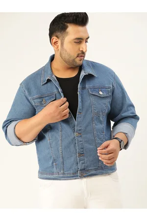 Sztori Men Plus Size Blue Solid Denim Jacket