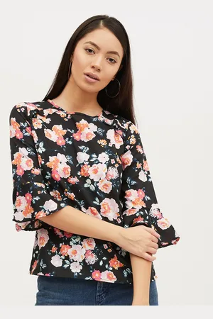 Harpa Women Black & Pink Floral Printed Top