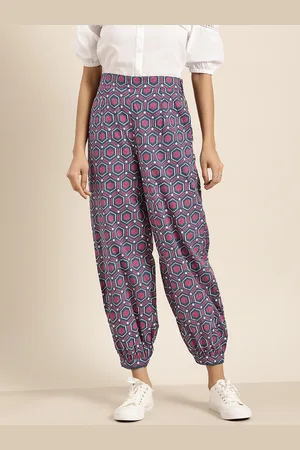 Sangria Women Navy Blue & Pink Printed Pure Cotton Harem Pants