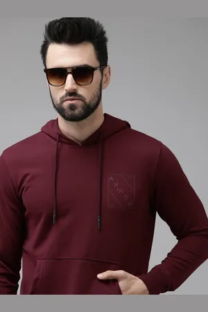 Arrow Men Burgundy Brand Logo Placement Print Hooded Sweatshirt