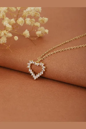 Carlton London Women Gold-Plated CZ Studded Pendant with Chain