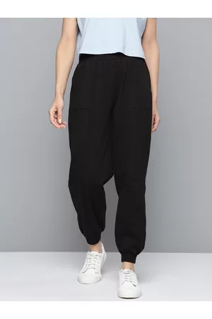 Mast & Harbour Women Black Solid Pure Cotton Cropped Joggers