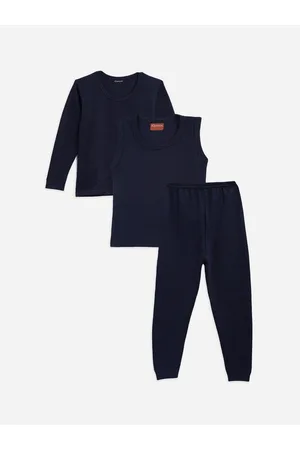 Kanvin Boys Navy Blue Self Design Thermal Set