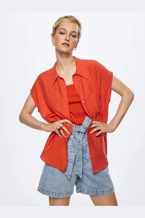 MANGO Women Orange Solid Casual Oversized Shirt with Extended Sleeves