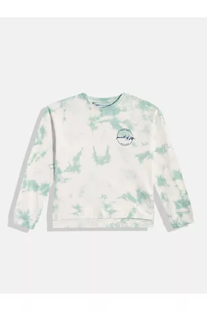 M&H Girls White & Green Printed Pure Cotton Sweatshirt