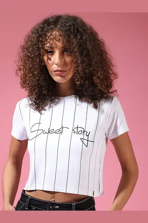 Campus White & Black Striped Boxy Crop Top