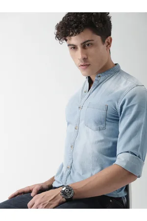 Highlander Blue Slim Washed Denim Casual Shirt