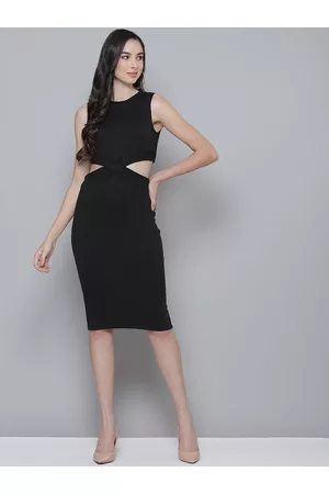 Sassafras Black Ribbed Cut-Out Bodycon Dress