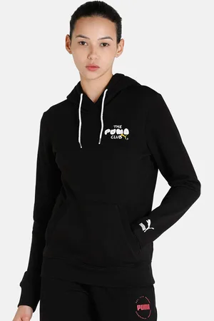 PUMA Women Black Club Hooded Cotton Regular fit Sweatshirt