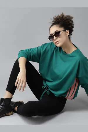 Roadster Women Green Waist-Tie Solid Sweatshirt