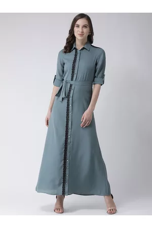KASSUALLY Women Teal Green Solid Shirt Dress