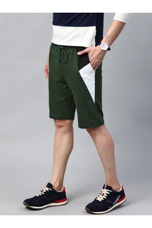 HARVARD Men Olive Green Solid Pure Cotton Mid-Rise Regular Shorts