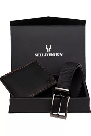 WildHorn Men Black RFID Protected Genuine Leather Accessory Gift Set
