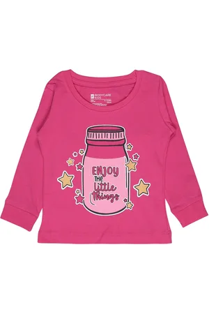 BodyCare Girls Fuchsia Typography Printed Cotton T-shirt
