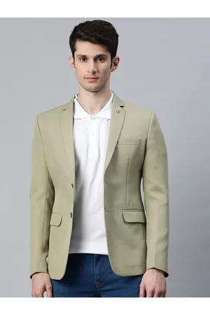 ESSAS club Men Green Solid Regular Fit Single-Breasted Blazer