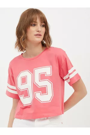 Harpa Women Pink Printed Round Neck T-shirt