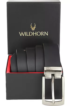 WildHorn Men Black Textured Leather Formal Belt