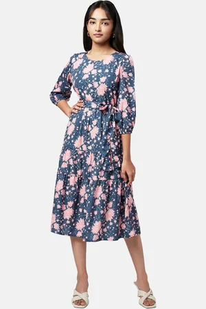 Pantaloons Navy Blue Floral Midi Dress