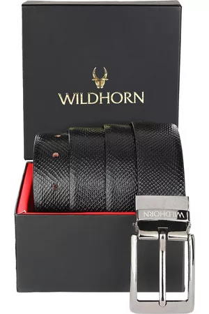 WildHorn Men Black Textured Leather Belt