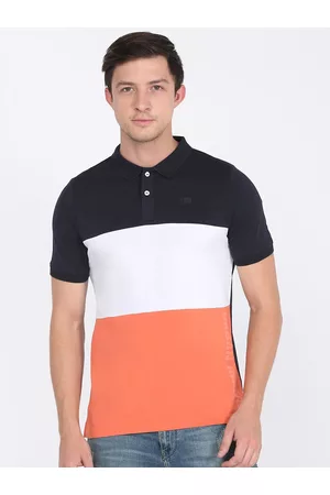 Lee Men Navy Blue & White Colourblocked Polo Collar T-shirt