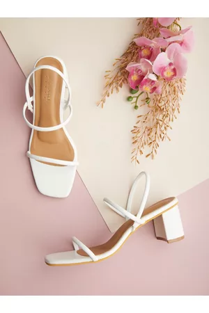 Tokyo Talkies Women White Square Toe Block heels