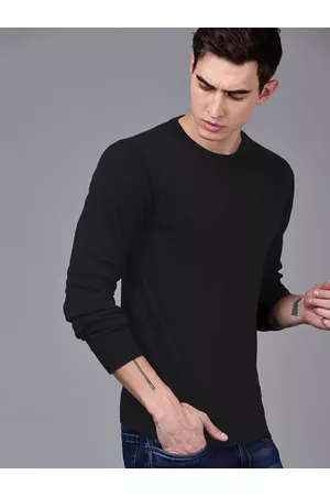 WROGN Men Black Solid Pullover Sweater