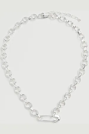 MANGO Silver-Toned Necklace with Safety Pin Detail