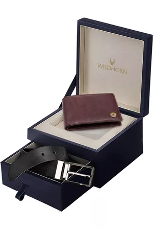 WildHorn Men Brown & Black RFID Protected Genuine Leather Wallet & Belt Accessory Gift Set