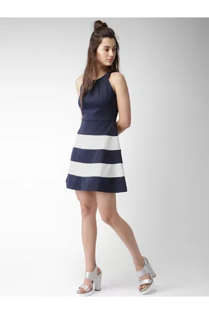 Mast & Harbour Women Navy & White Striped Fit & Flare Dress