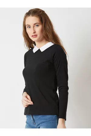 Miss Chase Women Black Solid Shirt Style Pure Cotton Top