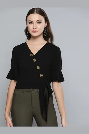 Harpa Women Black Solid Wrap Top