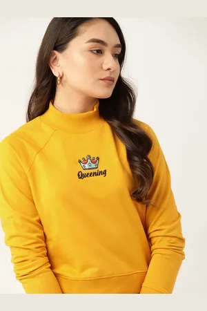 DressBerry Women Mustard Yellow Applique Detail Sweatshirt