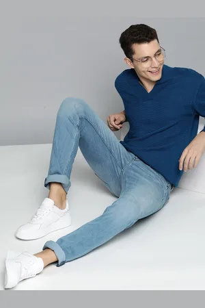 Mast & Harbour Men Teal Blue Self-Striped Pullover