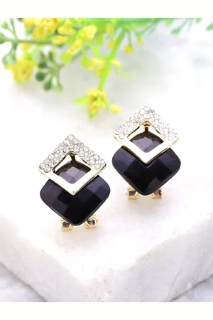 Yellow Chimes Women Black & Silver-Toned Quirky Studs Earrings