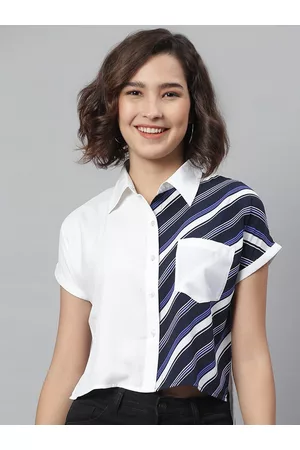 KASSUALLY Women White Boxy Solid Casual Shirt