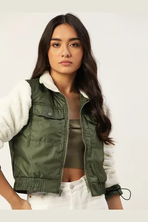 DressBerry Women Olive Green Solid Padded Jacket