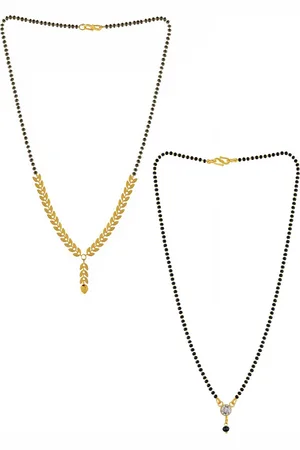 Brandsoon Set Of 2 Gold-Plated Black Beaded Mangalsutra