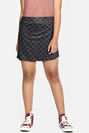 Allen Solly Girls Black Typography Print Above Knee A-Line Skirt