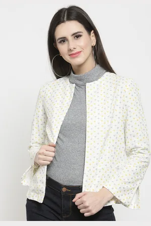 Sera Women Off-White Printed Open Front Jacket