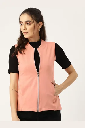 BRINN Women Peach-Coloured Solid Fleece Tailored Jacket
