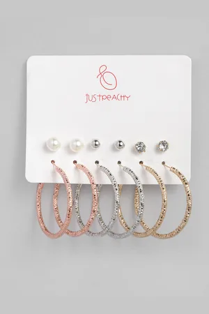 justpeachy Set Of 3 Studs & 3 Hoop Earrings