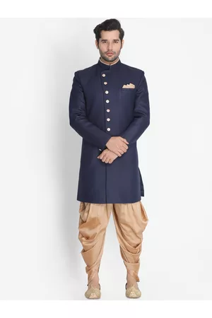 Vastramay Men Navy Blue & Gold-Toned Sherwani Set